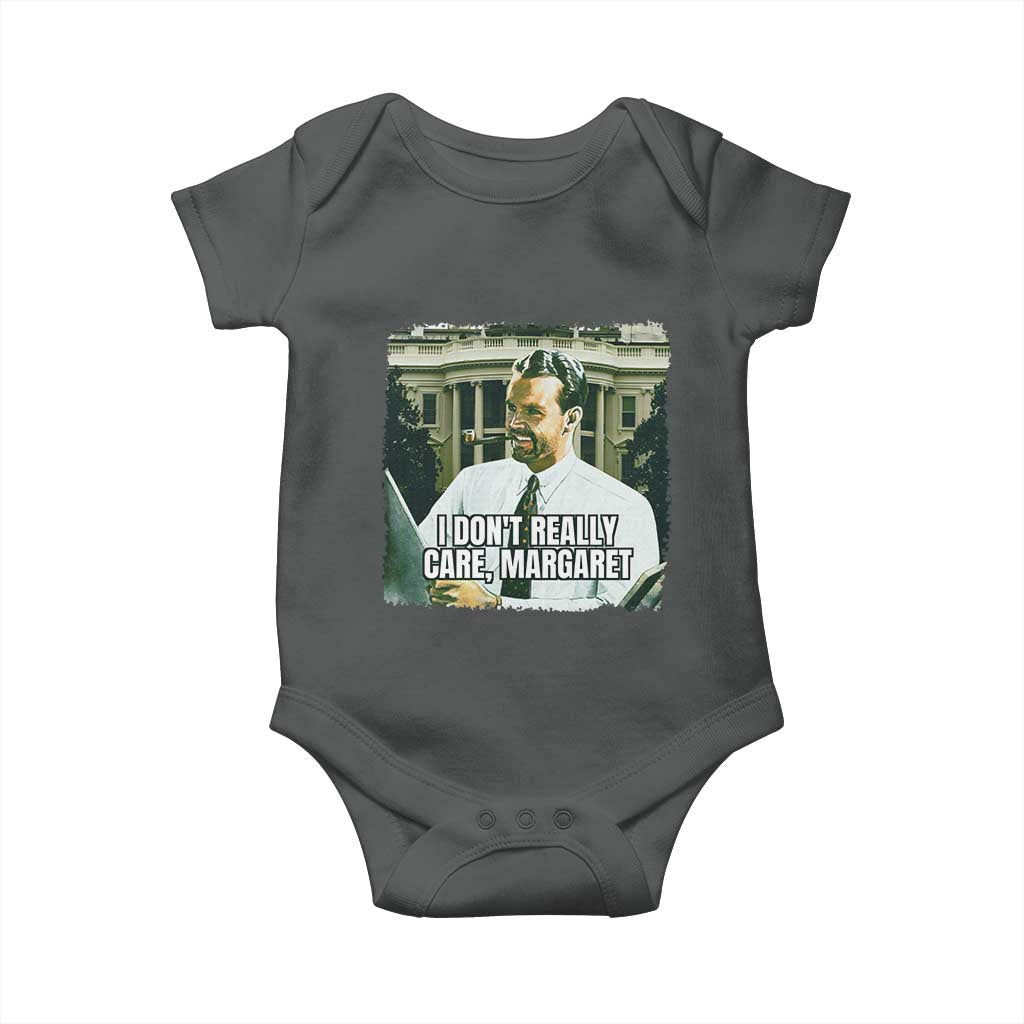 Funny JD Vance Interview Meme Baby Onesie I Don't Really Care Margaret TS02 Dark Heather Print Your Wear