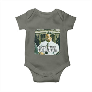 Funny JD Vance Interview Meme Baby Onesie I Don't Really Care Margaret TS02 Military Green Print Your Wear