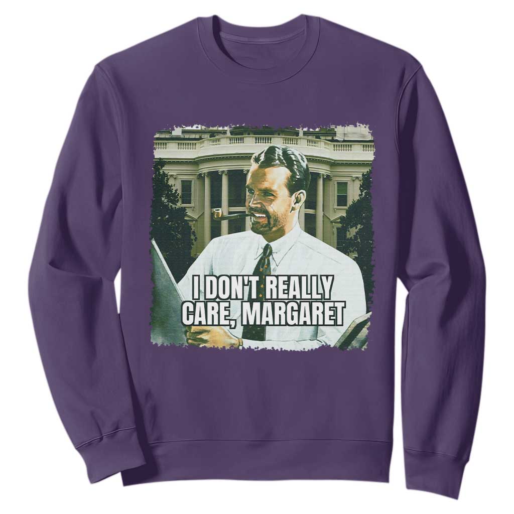 Funny JD Vance Interview Meme Sweatshirt I Don't Really Care Margaret TS02 Purple Print Your Wear