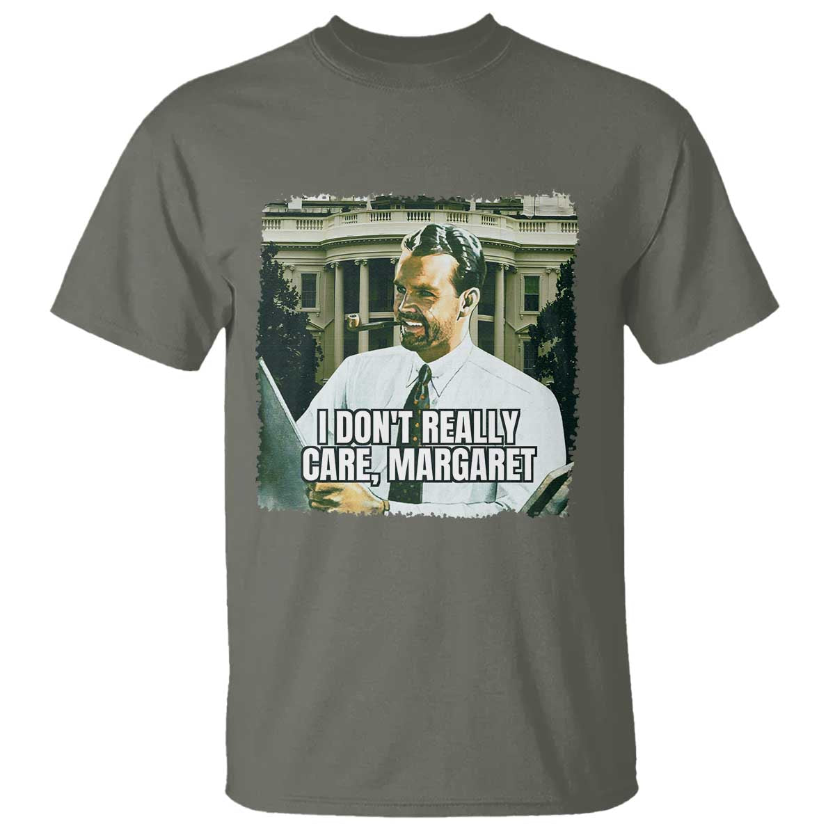 Funny JD Vance Interview Meme T Shirt I Don't Really Care Margaret TS02 Military Green Print Your Wear
