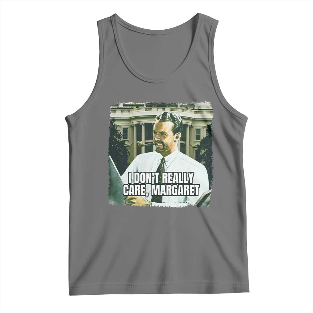 Funny JD Vance Interview Meme Tank Top I Don't Really Care Margaret TS02 Black Heather Print Your Wear