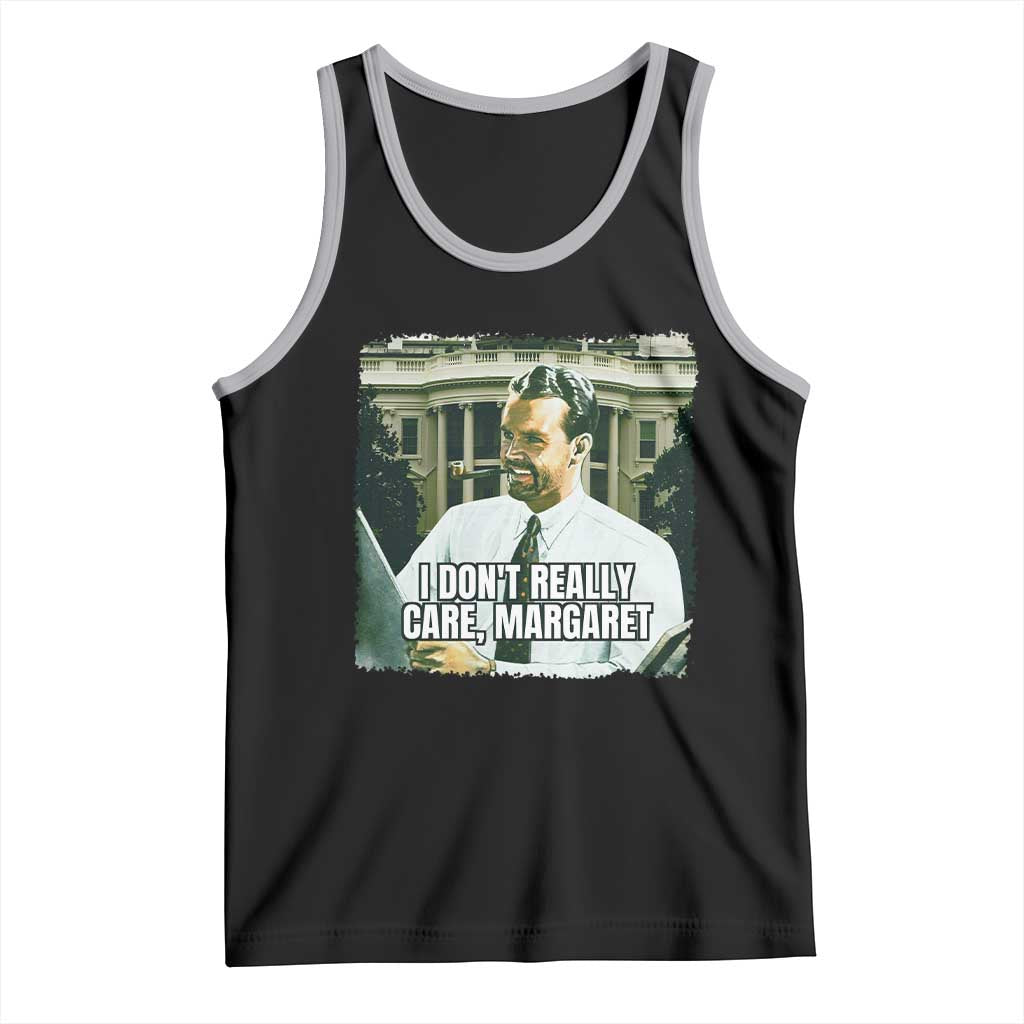 Funny JD Vance Interview Meme Tank Top I Don't Really Care Margaret TS02 Black Athletic Heather Print Your Wear