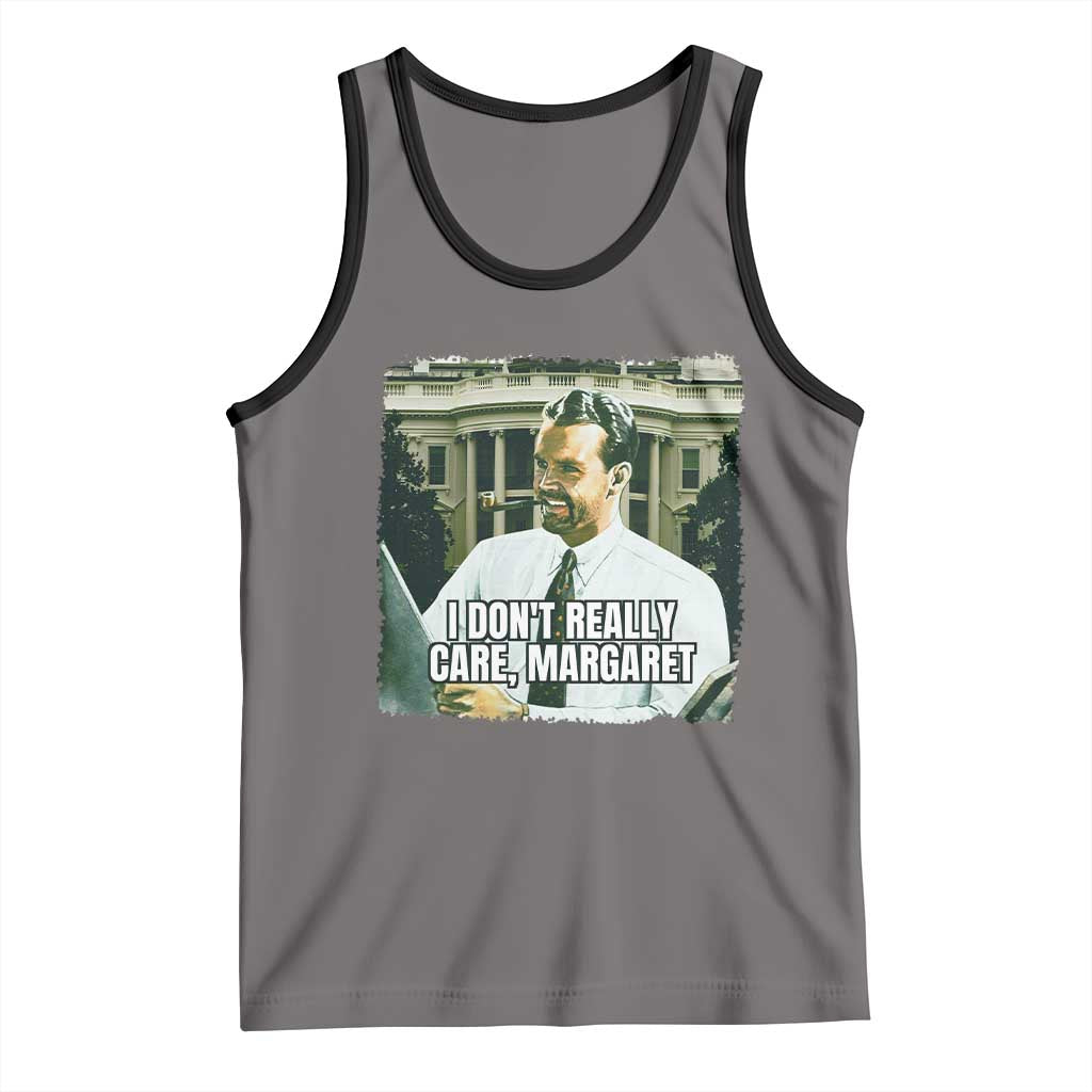 Funny JD Vance Interview Meme Tank Top I Don't Really Care Margaret TS02 Deep Heather Black Print Your Wear