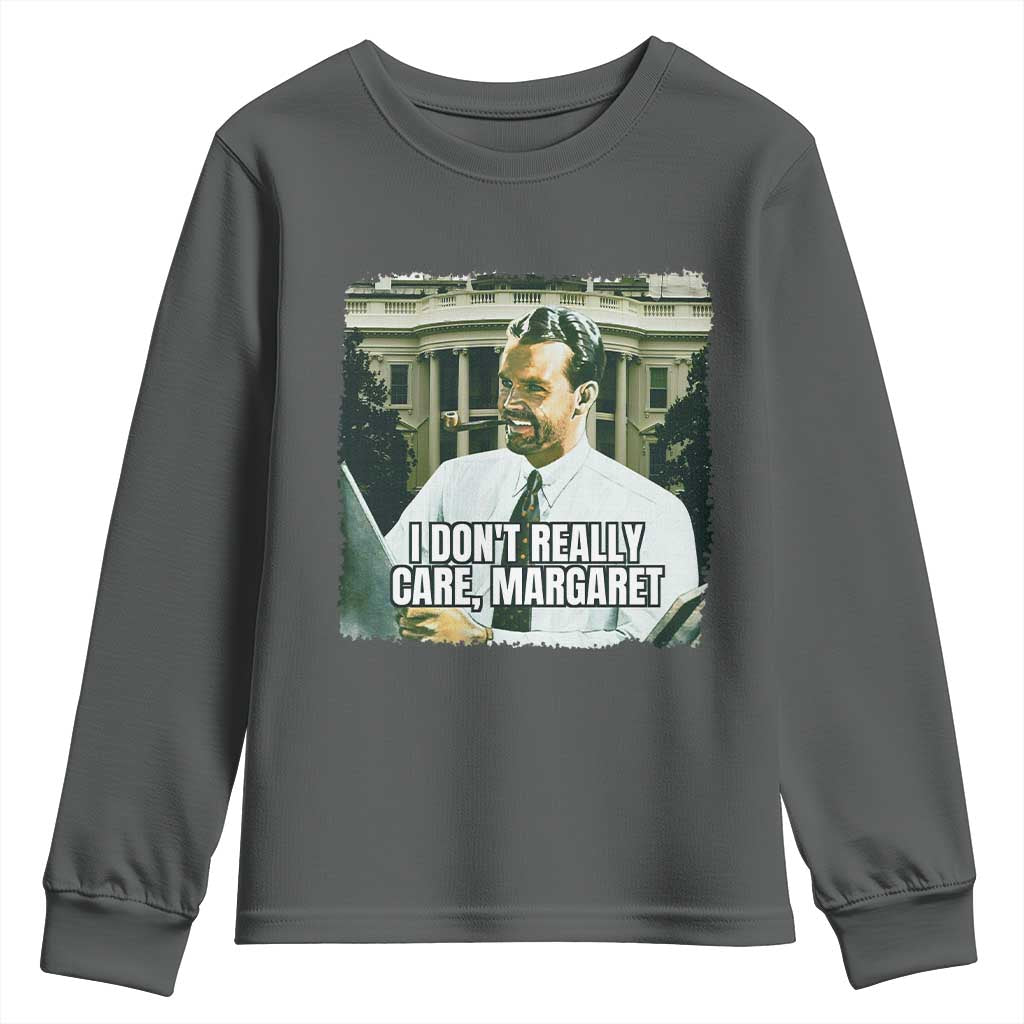 Funny JD Vance Interview Meme Youth Sweatshirt I Don't Really Care Margaret TS02 Dark Heather Print Your Wear