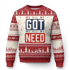 We All We Got We All We Need Motivational Ugly Christmas Sweater Minimalist Bold Sports Style TS02 Beige Red Print Your Wear
