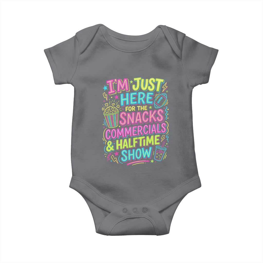 I'm Just Here for The Snacks Commercials Halftime Show Baby Onesie Funny Game Day Neon Style TS02 Charcoal Print Your Wear