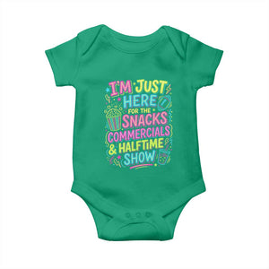 I'm Just Here for The Snacks Commercials Halftime Show Baby Onesie Funny Game Day Neon Style TS02 Irish Green Print Your Wear