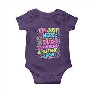 I'm Just Here for The Snacks Commercials Halftime Show Baby Onesie Funny Game Day Neon Style TS02 Purple Print Your Wear