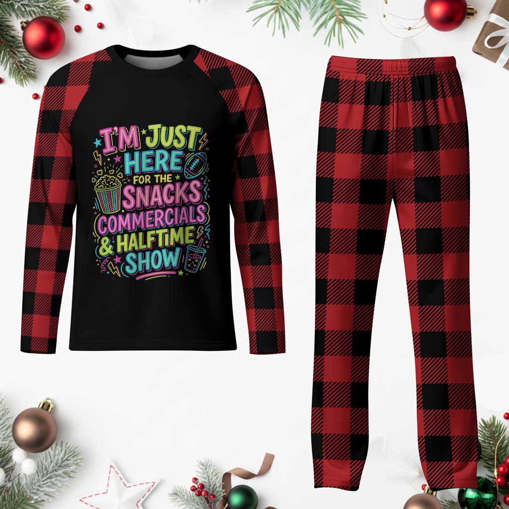 I'm Just Here for The Snacks Commercials Halftime Show Plaid Pajama Set Funny Game Day Neon Style TS02 Buffalo Plaid Print Your Wear