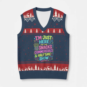 I'm Just Here for The Snacks Commercials Halftime Show V-Neck Knit Sweater Vest Funny Game Day Neon Style TS02 Navy Red Print Your Wear