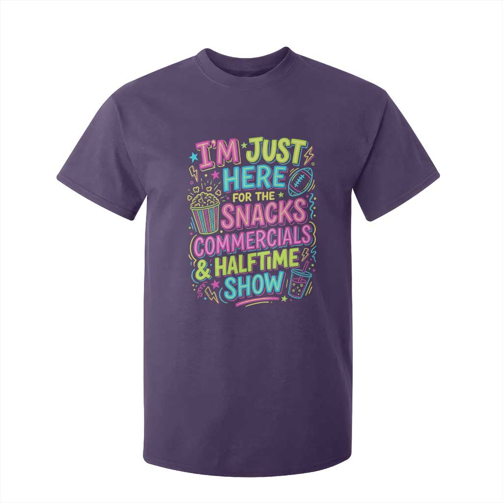I'm Just Here for The Snacks Commercials Halftime Show T Shirt For Kid Funny Game Day Neon Style TS02 Purple Print Your Wear