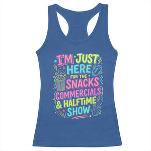 I'm Just Here for The Snacks Commercials Halftime Show Racerback Tank Top Funny Game Day Neon Style TS02 Royal Blue Print Your Wear