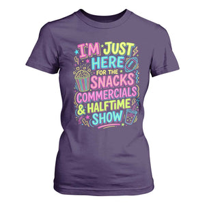 I'm Just Here for The Snacks Commercials Halftime Show T Shirt For Women Funny Game Day Neon Style TS02 Purple Print Your Wear