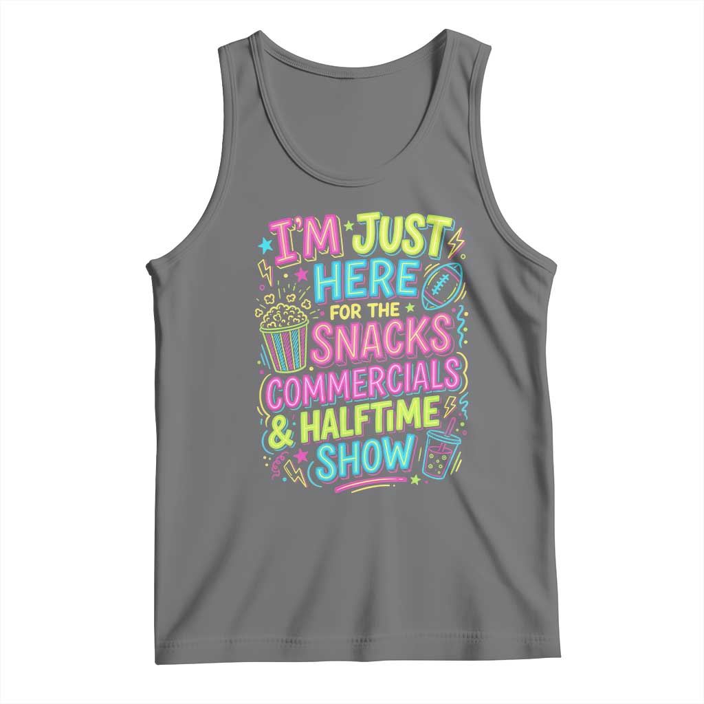 I'm Just Here for The Snacks Commercials Halftime Show Tank Top Funny Game Day Neon Style TS02 Black Heather Print Your Wear