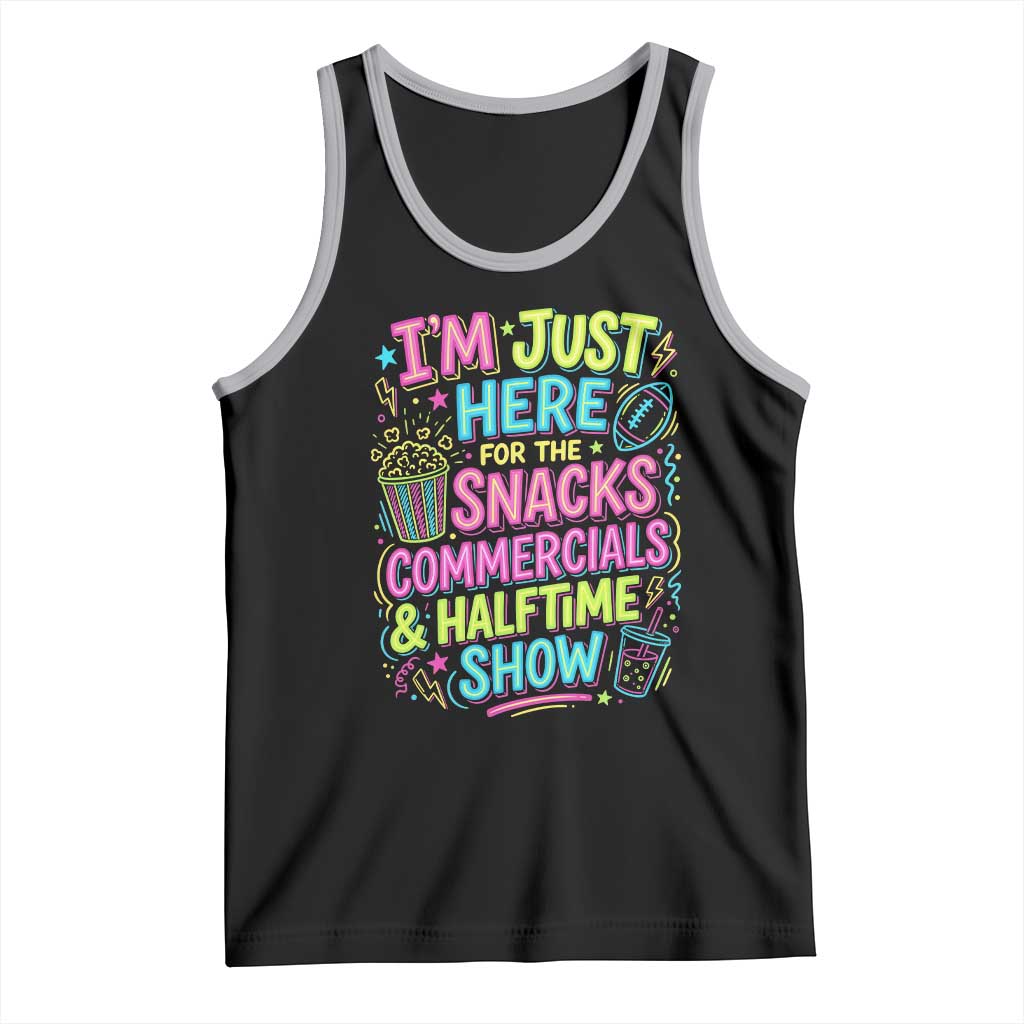 I'm Just Here for The Snacks Commercials Halftime Show Tank Top Funny Game Day Neon Style TS02 Black Athletic Heather Print Your Wear