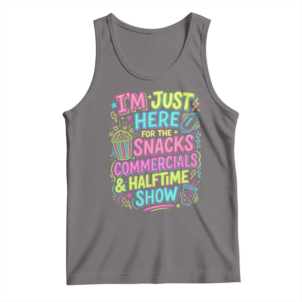 I'm Just Here for The Snacks Commercials Halftime Show Tank Top Funny Game Day Neon Style TS02 Deep Heather Print Your Wear