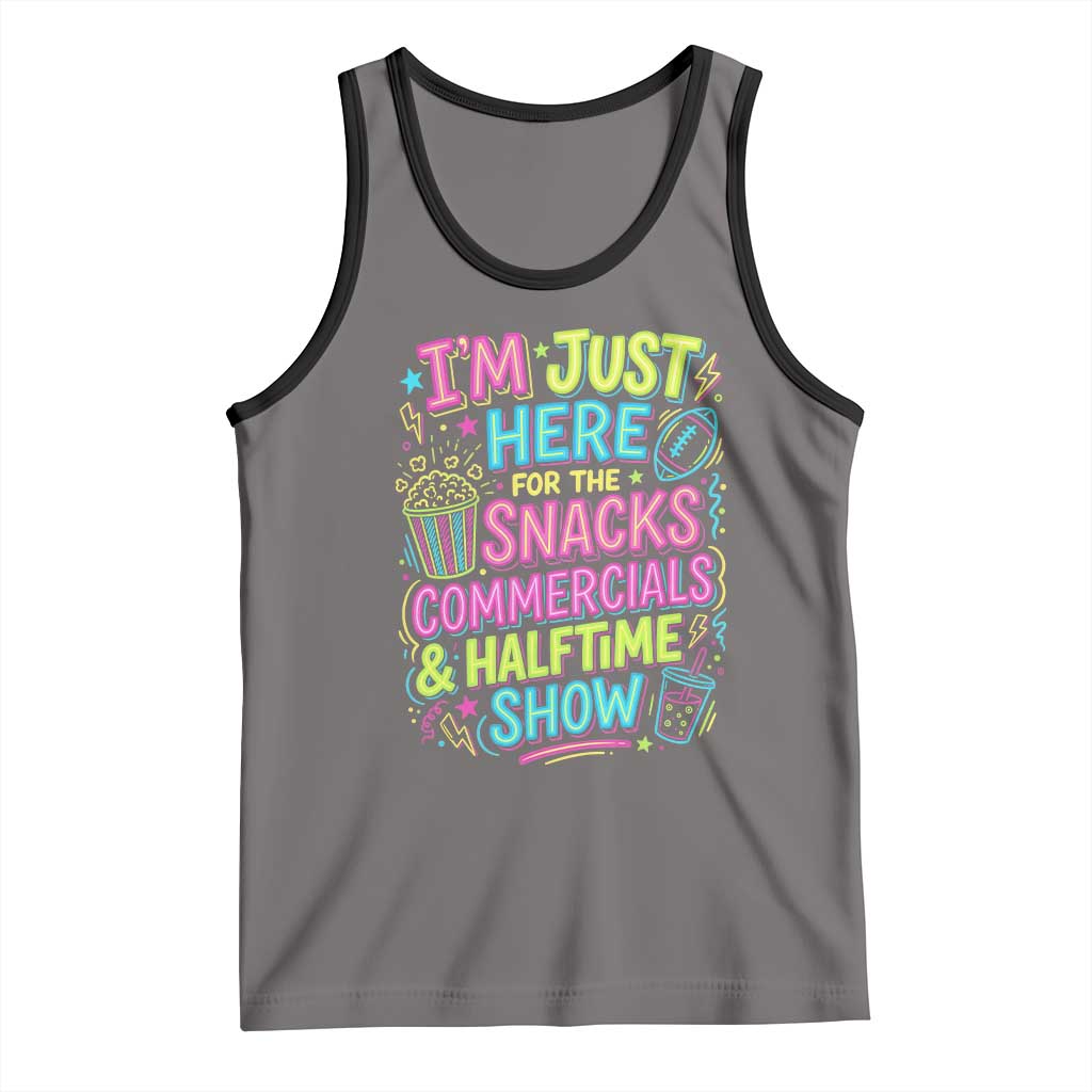 I'm Just Here for The Snacks Commercials Halftime Show Tank Top Funny Game Day Neon Style TS02 Deep Heather Black Print Your Wear