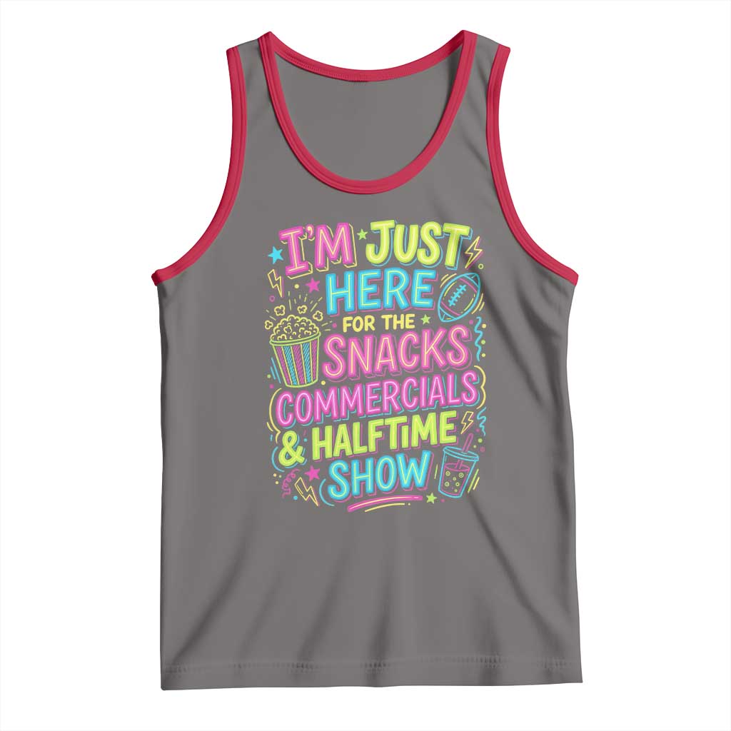 I'm Just Here for The Snacks Commercials Halftime Show Tank Top Funny Game Day Neon Style TS02 Deep Heather Red Print Your Wear