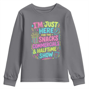 I'm Just Here for The Snacks Commercials Halftime Show Youth Sweatshirt Funny Game Day Neon Style TS02 Charcoal Print Your Wear