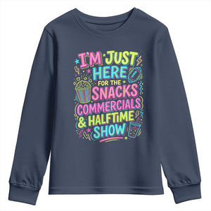 I'm Just Here for The Snacks Commercials Halftime Show Youth Sweatshirt Funny Game Day Neon Style TS02 Navy Print Your Wear