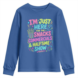 I'm Just Here for The Snacks Commercials Halftime Show Youth Sweatshirt Funny Game Day Neon Style TS02 Royal Blue Print Your Wear