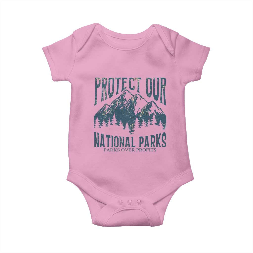 Protect Our National Parks Baby Onesie Retro Mountain Nature Graphic TS02 Light Pink Print Your Wear