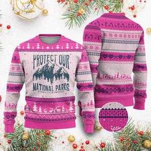 Protect Our National Parks Ugly Christmas Sweater Retro Mountain Nature Graphic TS02 Hot Pink Print Your Wear