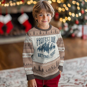 Protect Our National Parks Ugly Christmas Sweater Retro Mountain Nature Graphic TS02 Mocha Mousse Print Your Wear