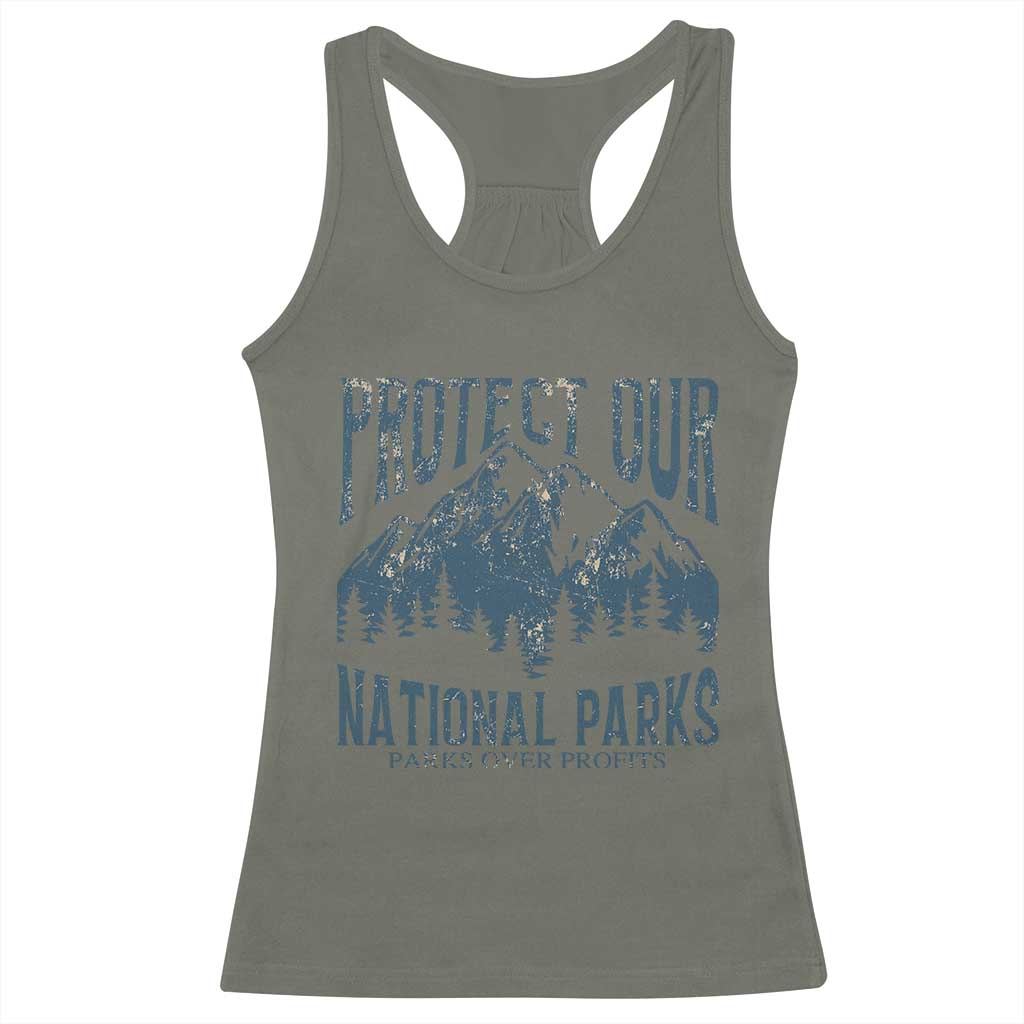 Protect Our National Parks Racerback Tank Top Retro Mountain Nature Graphic TS02 Military Green Print Your Wear