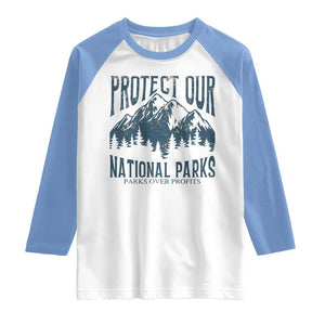 Protect Our National Parks Raglan Shirt Retro Mountain Nature Graphic TS02 White Carolina Blue Print Your Wear