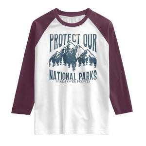 Protect Our National Parks Raglan Shirt Retro Mountain Nature Graphic TS02 White Maroon Print Your Wear