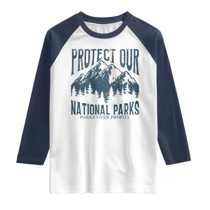 Protect Our National Parks Raglan Shirt Retro Mountain Nature Graphic TS02 White Navy Print Your Wear