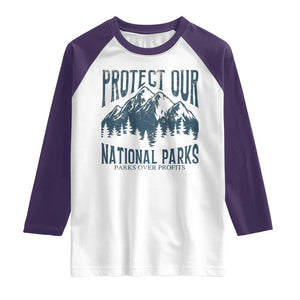 Protect Our National Parks Raglan Shirt Retro Mountain Nature Graphic TS02 White Purple Print Your Wear