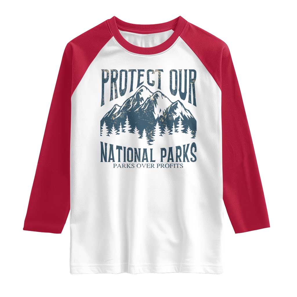 Protect Our National Parks Raglan Shirt Retro Mountain Nature Graphic TS02 White Red Print Your Wear