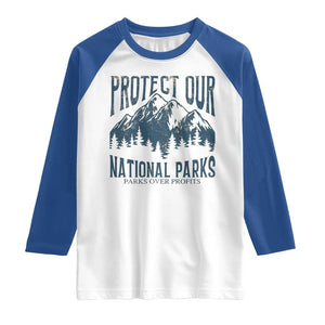 Protect Our National Parks Raglan Shirt Retro Mountain Nature Graphic TS02 White Royal Print Your Wear