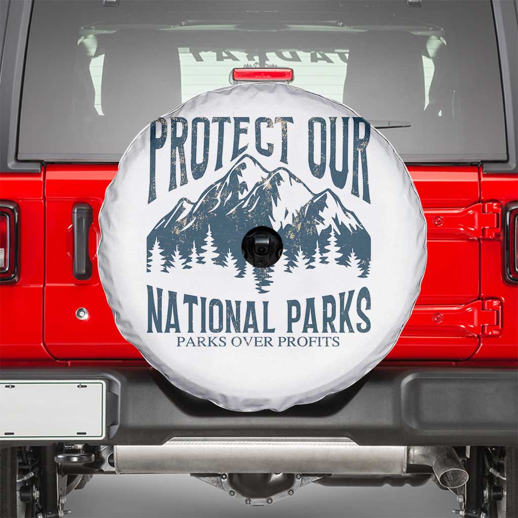 Protect Our National Parks Spare Tire Cover Retro Mountain Nature Graphic TS02 White Print Your Wear