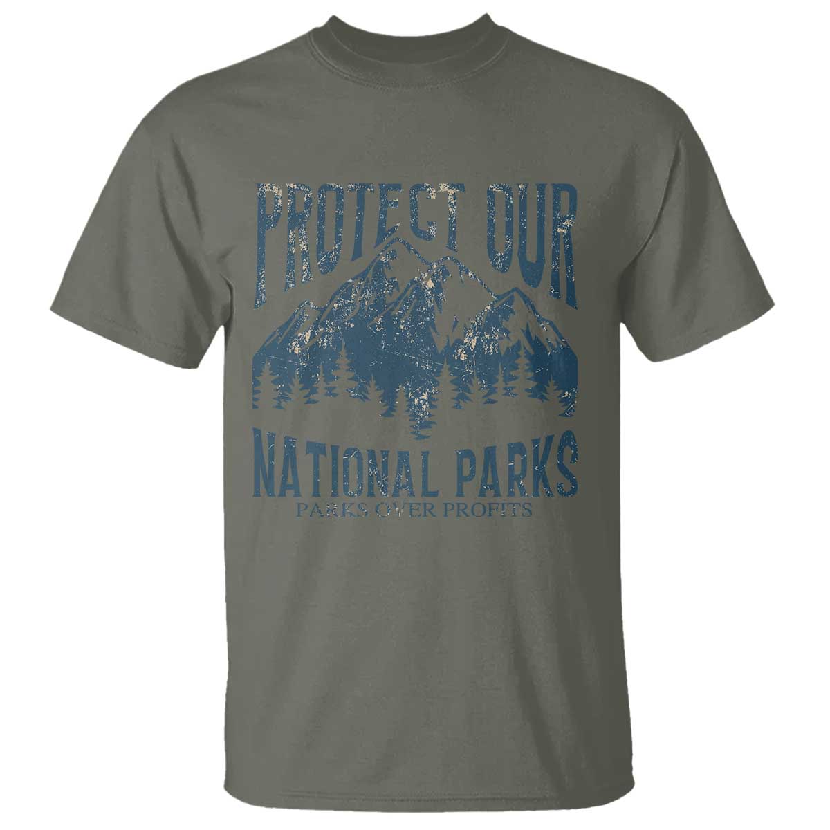 Protect Our National Parks T Shirt Retro Mountain Nature Graphic TS02 Military Green Print Your Wear