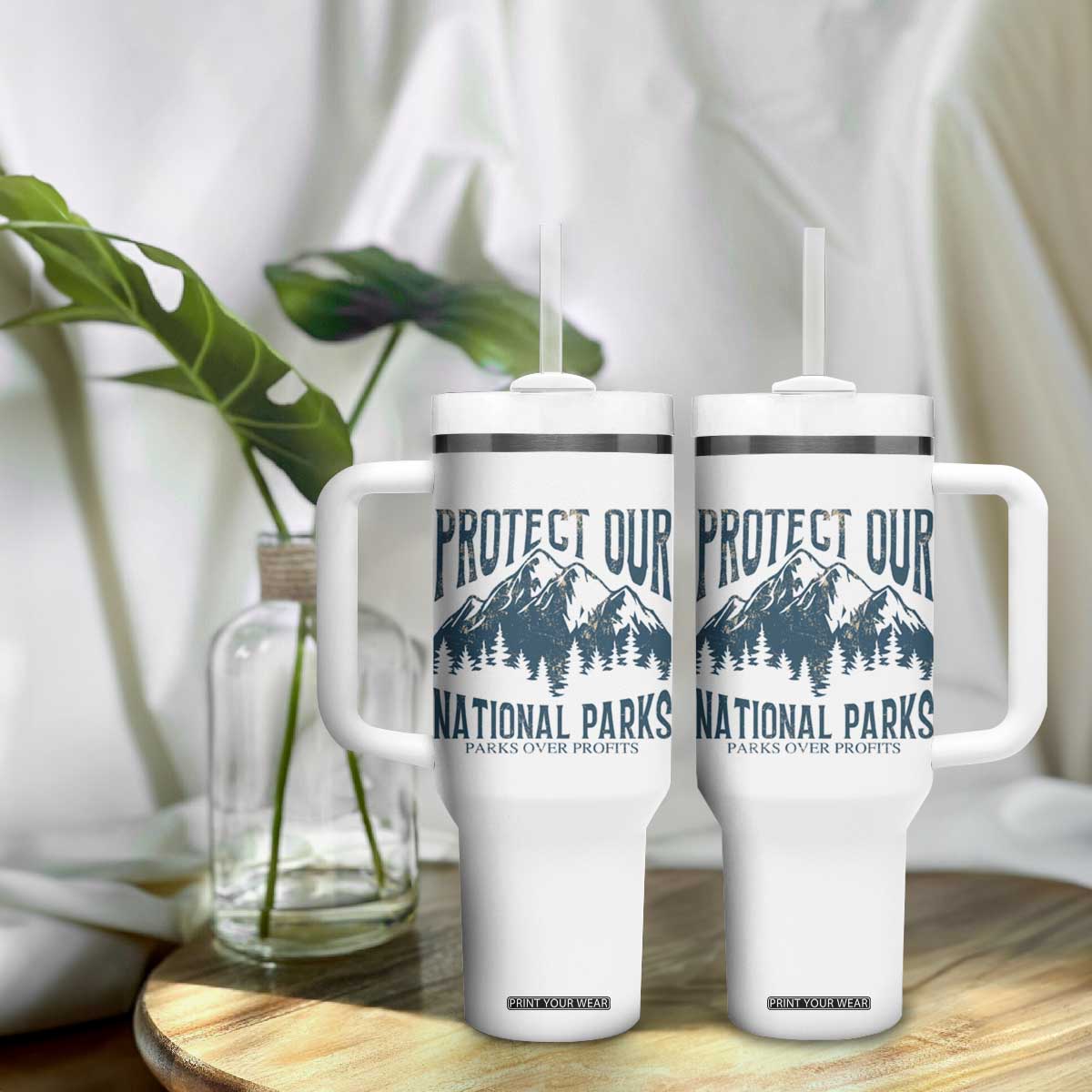 Protect Our National Parks Tumbler With Handle Retro Mountain Nature Graphic TS02 Print Your Wear