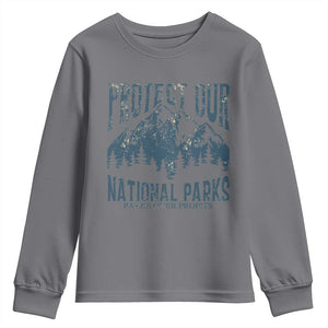 Protect Our National Parks Youth Sweatshirt Retro Mountain Nature Graphic TS02 Charcoal Print Your Wear
