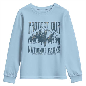 Protect Our National Parks Youth Sweatshirt Retro Mountain Nature Graphic TS02 Light Blue Print Your Wear