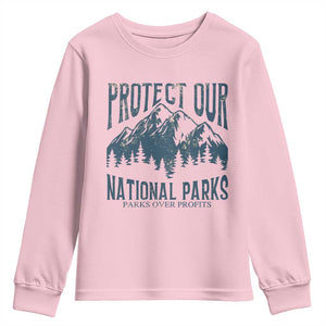 Protect Our National Parks Youth Sweatshirt Retro Mountain Nature Graphic TS02 Light Pink Print Your Wear