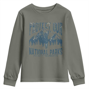 Protect Our National Parks Youth Sweatshirt Retro Mountain Nature Graphic TS02 Military Green Print Your Wear