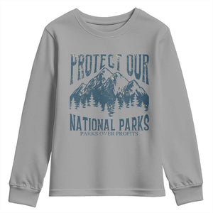 Protect Our National Parks Youth Sweatshirt Retro Mountain Nature Graphic TS02 Sport Gray Print Your Wear