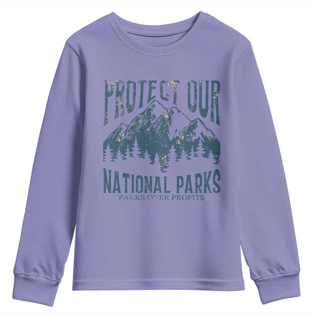 Protect Our National Parks Youth Sweatshirt Retro Mountain Nature Graphic TS02 Violet Print Your Wear