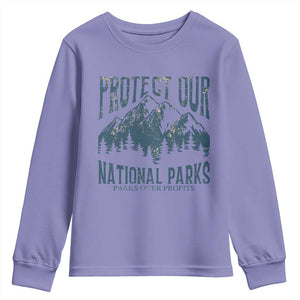 Protect Our National Parks Youth Sweatshirt Retro Mountain Nature Graphic TS02 Violet Print Your Wear