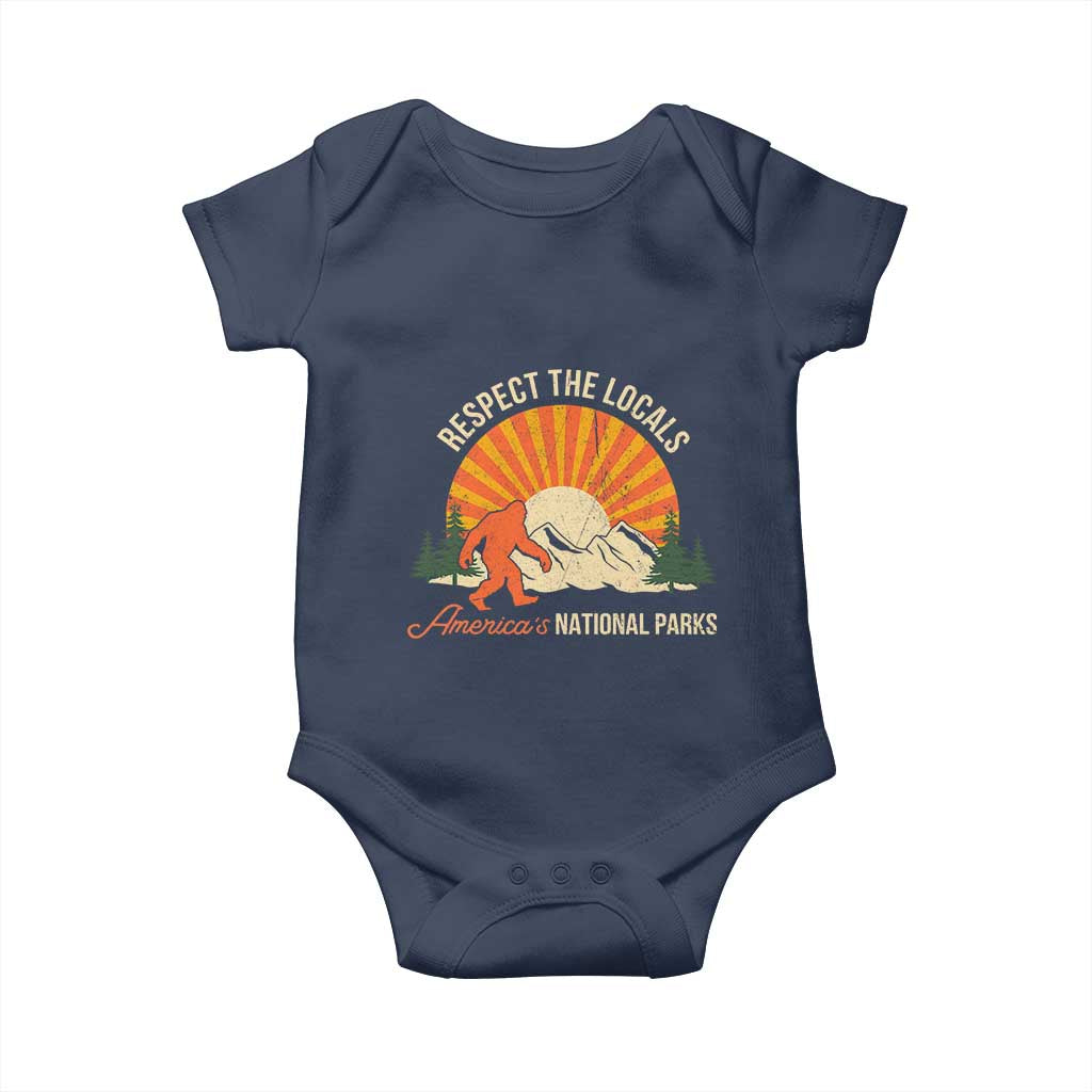 Respect The Locals Baby Onesie America's National Parks Vintage Bigfoot TS02 Navy Print Your Wear