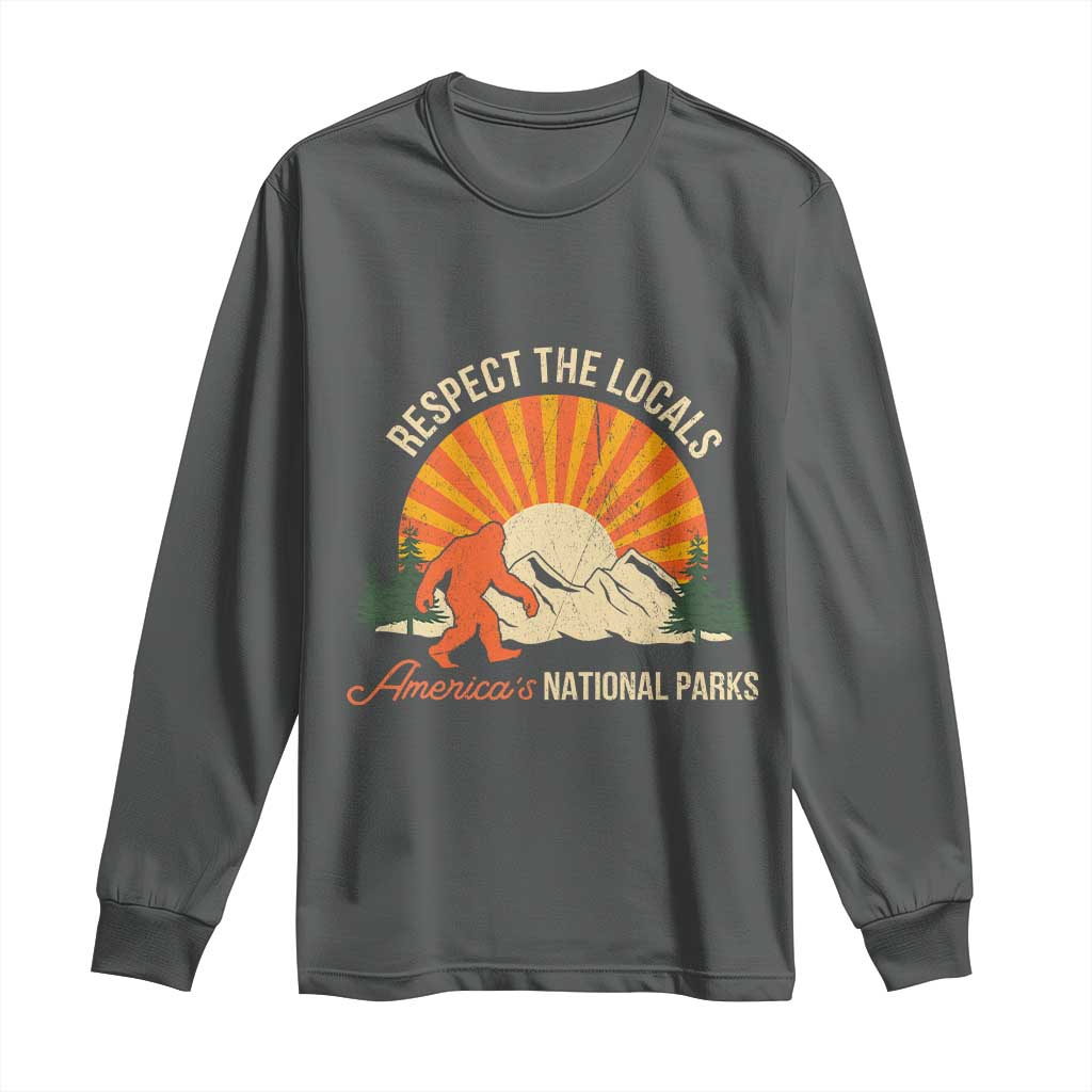 Respect The Locals Long Sleeve Shirt America's National Parks Vintage Bigfoot TS02 Dark Heather Print Your Wear