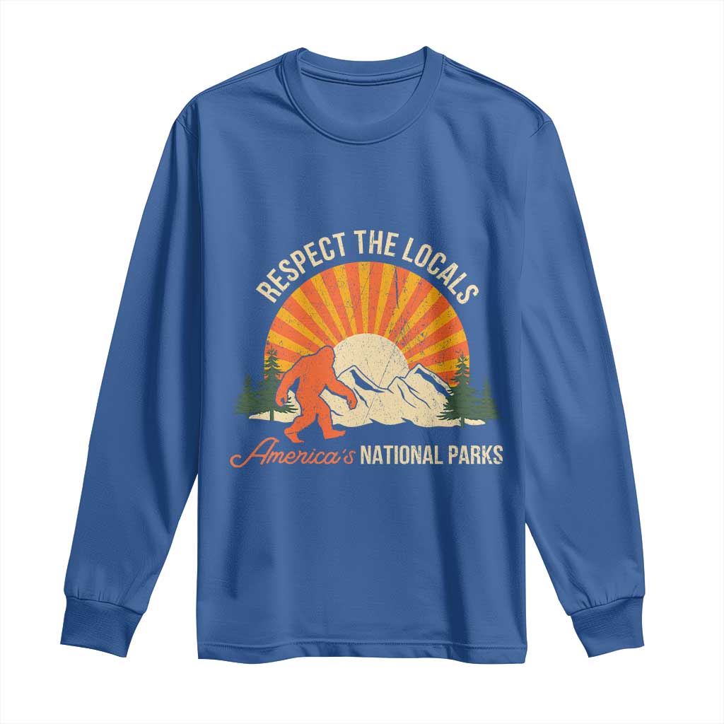 Respect The Locals Long Sleeve Shirt America's National Parks Vintage Bigfoot TS02 Royal Blue Print Your Wear