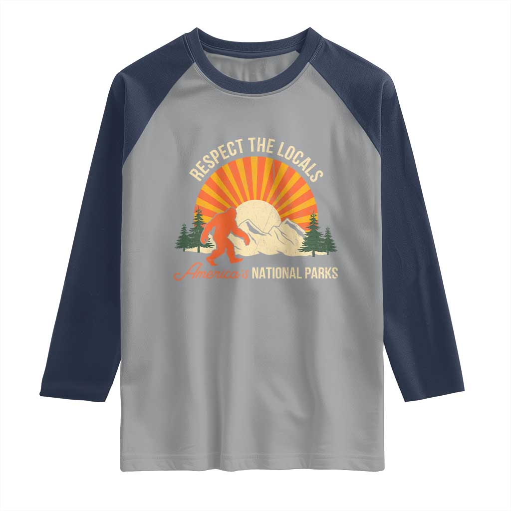 Respect The Locals Raglan Shirt America's National Parks Vintage Bigfoot TS02 Sport Gray Navy Print Your Wear