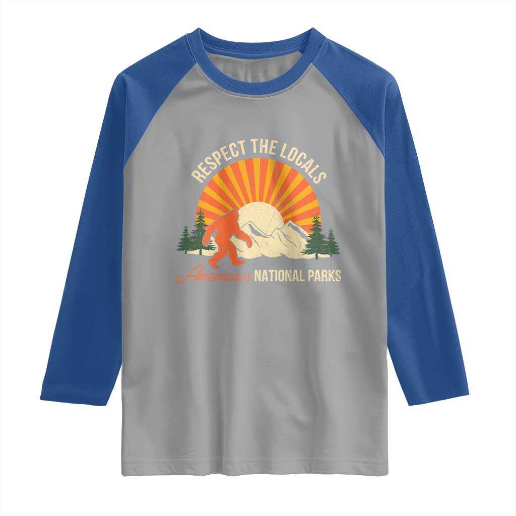Respect The Locals Raglan Shirt America's National Parks Vintage Bigfoot TS02 Sport Gray Royal Print Your Wear